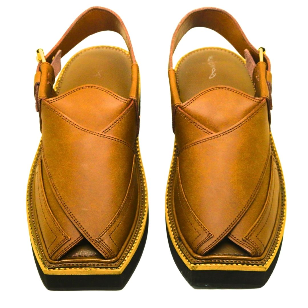 ARQS.PK mustard textured Peshawari Chappals with padded insoles for formal events and weddings