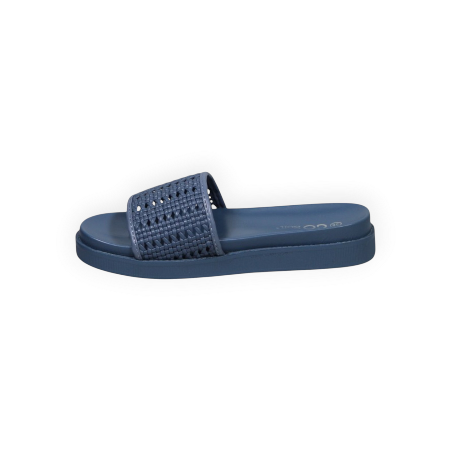 ARQS.PK navy flat flip-flop sandal with a woven beaded PU leather upper and open toe design