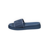 ARQS.PK navy flat flip-flop sandal with a woven beaded PU leather upper and open toe design