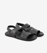 ARQS.PK Pierre Cardin black casual sandals with adjustable velcro buckle straps and perforated leather detailing