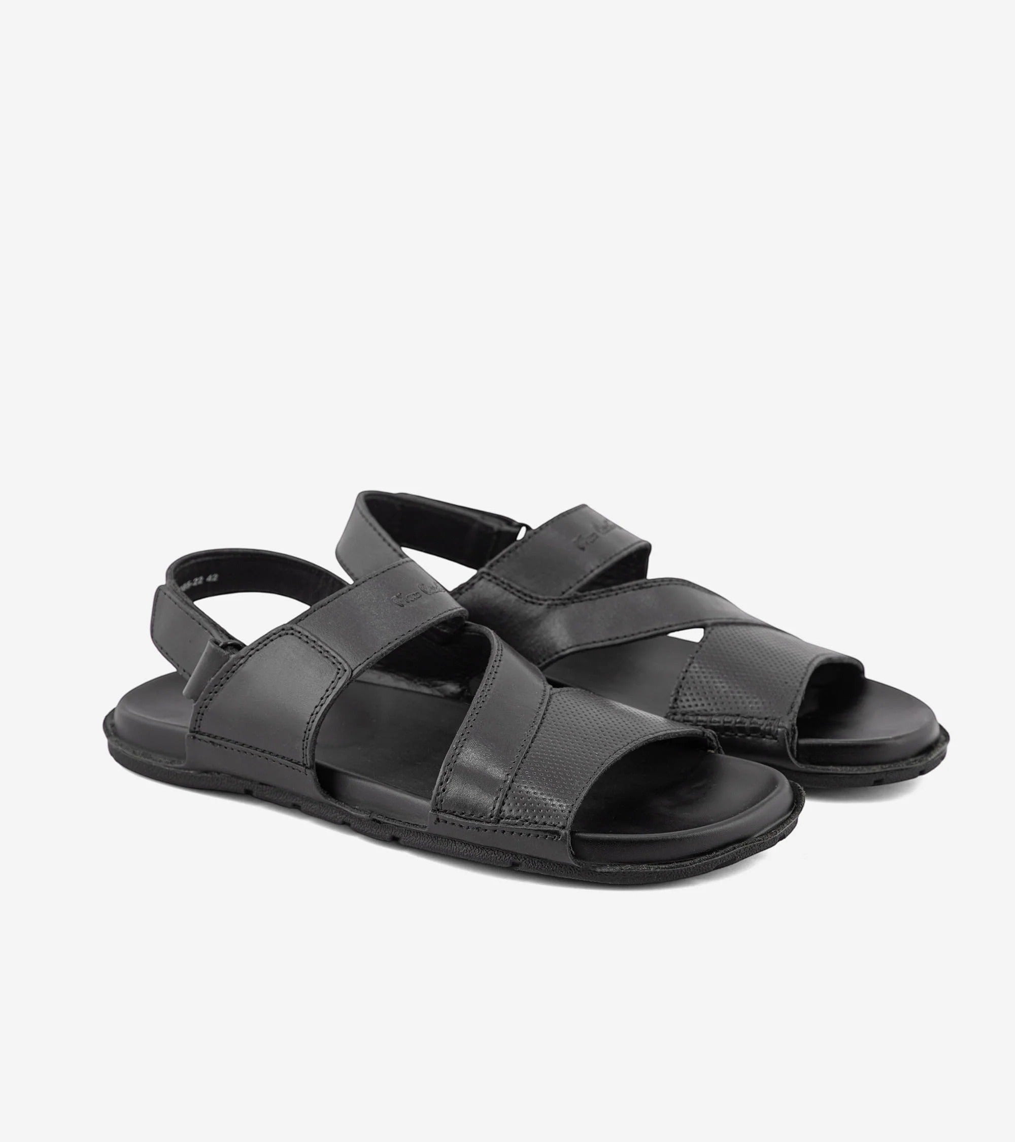 ARQS.PK Pierre Cardin black casual sandals with adjustable velcro buckle straps and perforated leather detailing
