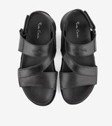 ARQS.PK Pierre Cardin black casual sandals with adjustable velcro straps and perforated leather detailing