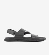 ARQS.PK Pierre Cardin black casual sandals with adjustable velcro buckle straps and textured leather detailing