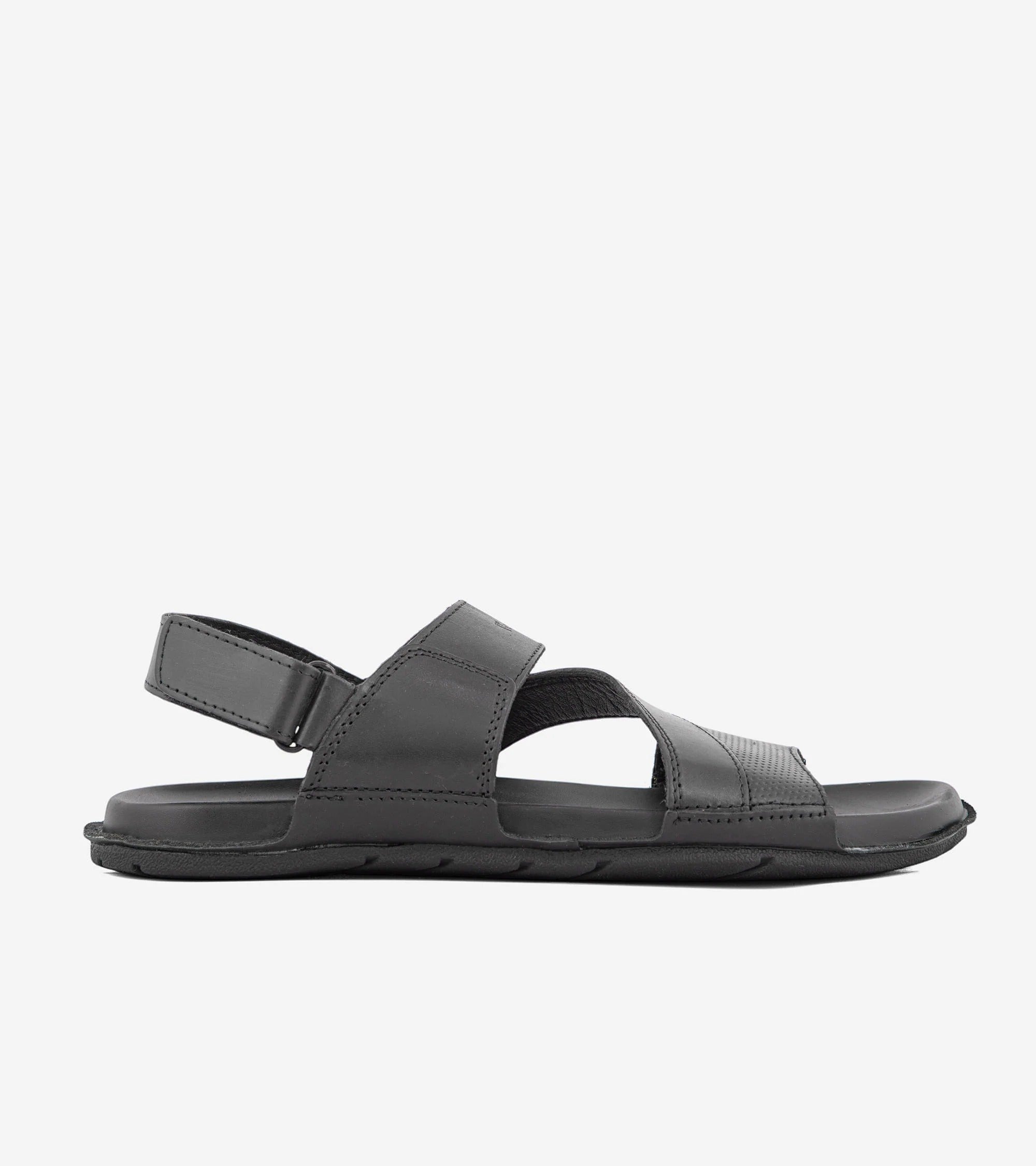 ARQS.PK Pierre Cardin black casual sandals with adjustable velcro buckle straps and textured leather detailing