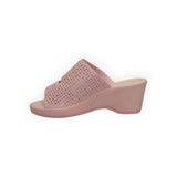 ARQS.PK pink wedge slide sandals featuring laser-cut detailing and a comfortable cushioned footbed for women