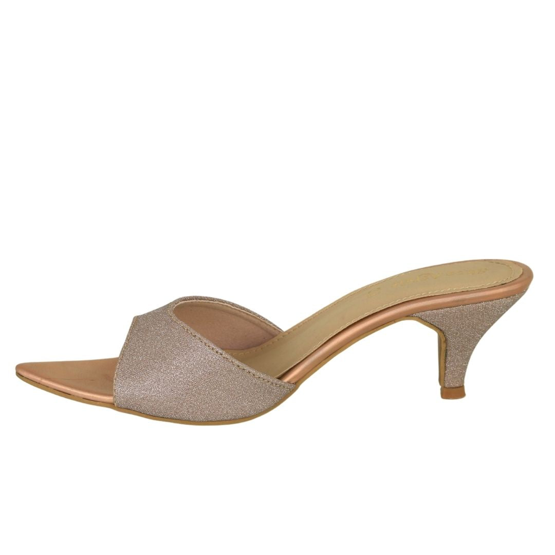 ARQS.PK 1692 rose gold glitter kitten heel slide sandals with synthetic upper and rubber sole