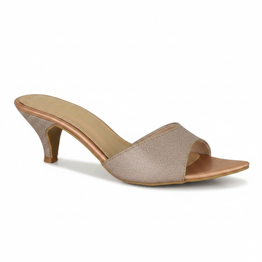 ARQS.PK 1692 women's rose gold synthetic kitten heel mule sandal with a rubber sole
