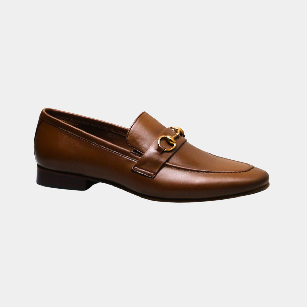ARQS.PK tan leather horsebit loafers with gold-tone hardware in a classic slip-on silhouette